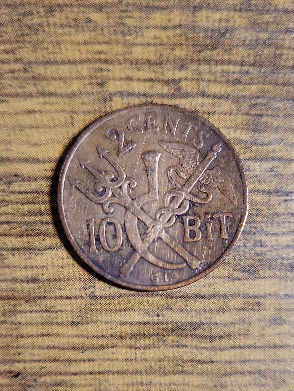 Vintage 1905 Copper-Colored Danish West Indies 2 Cents/10 Bit Coin